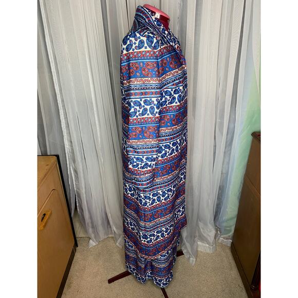 maxi dress with patterned yoke boho with coat 70s Vintage white blue red - Picture 14 of 16